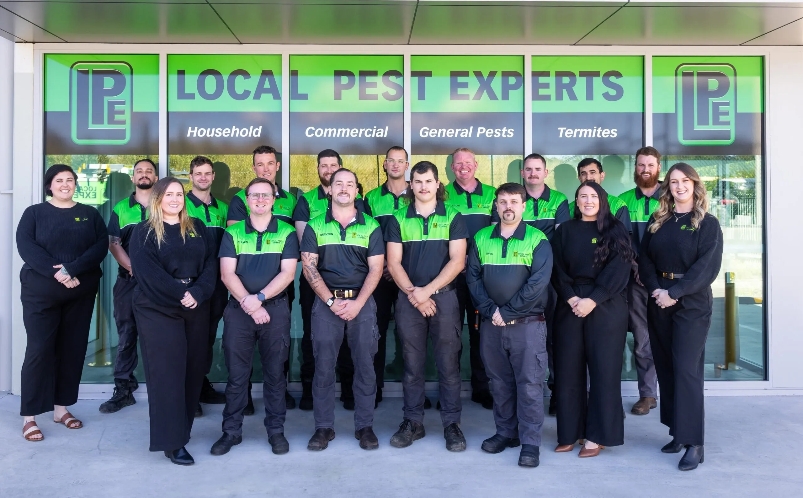 The Local Pest Experts team in uniform outside the new Taree office