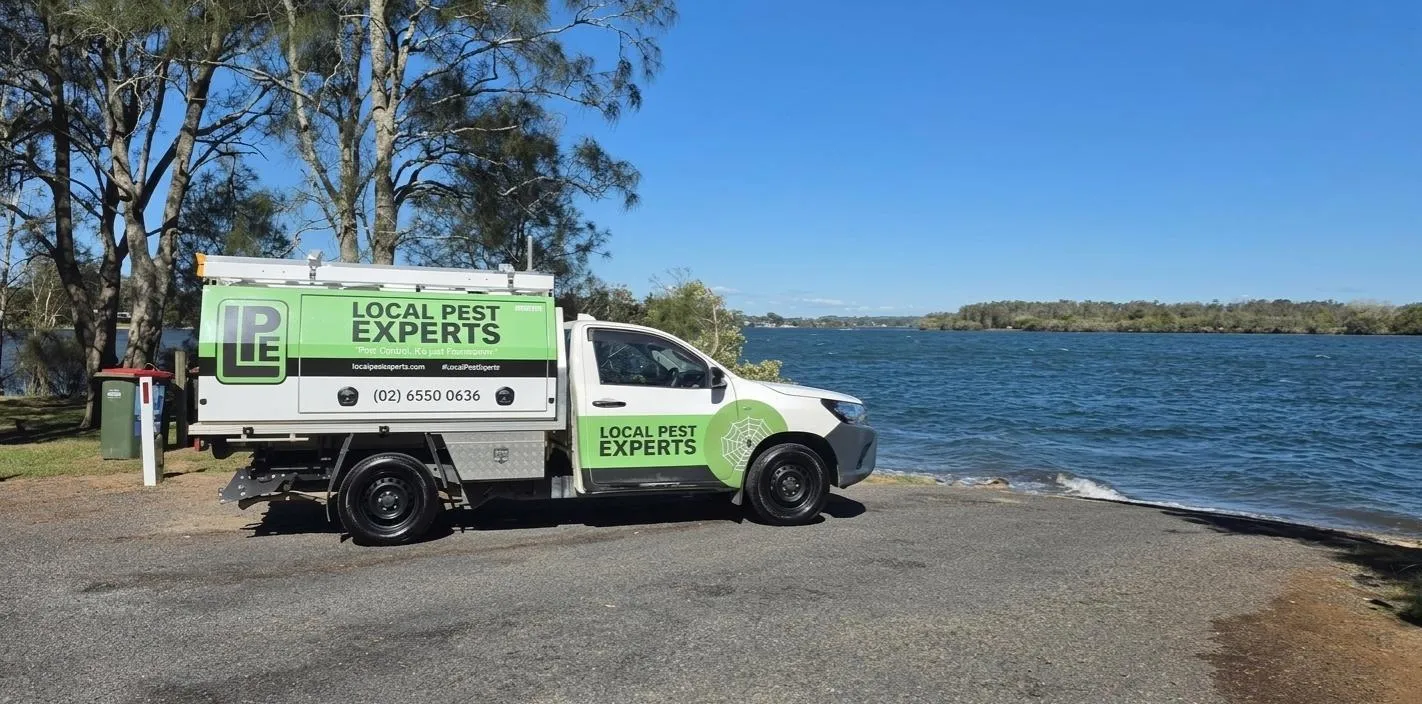 A Local Pest Experts ute parked by the water at Port Macquarie
